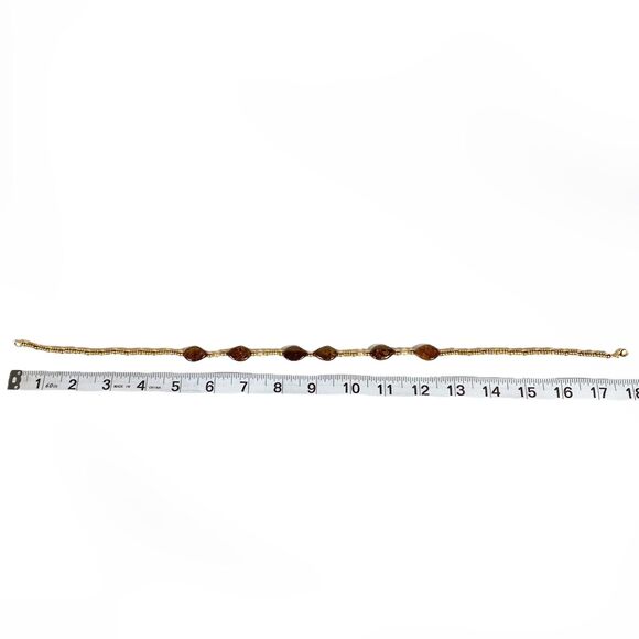 Handmade Brown Polished Gemstone Beaded Necklace Gold Tone Artisan Boho Jewelry - Picture 5 of 7